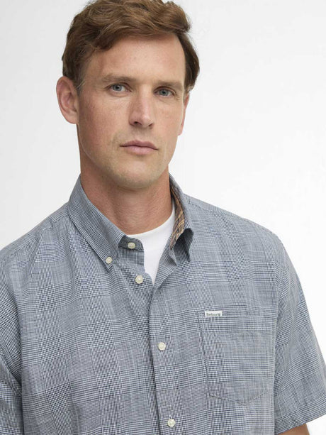 BARBOUR Fleming Linen Blend Short Sleeved Shirt - Mens - Navy