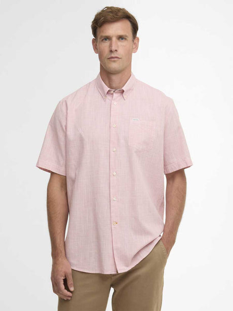 BARBOUR Fleming Linen Blend Short Sleeved Shirt - Mens - Pink