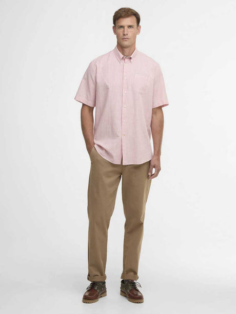 BARBOUR Fleming Linen Blend Short Sleeved Shirt - Mens - Pink