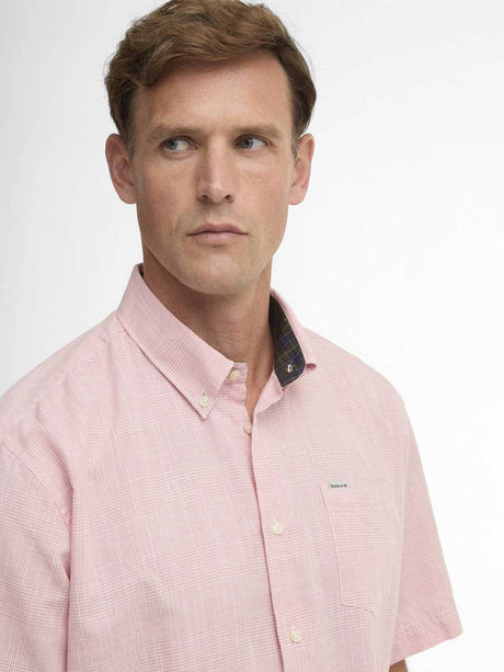 BARBOUR Fleming Linen Blend Short Sleeved Shirt - Mens - Pink