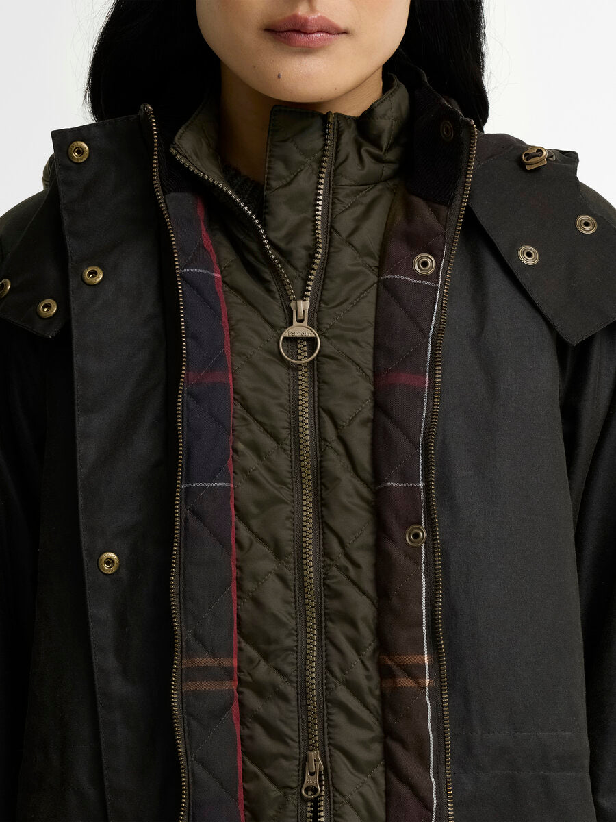 BARBOUR Long Cannich Wax Jacket - Womens - Olive / Classic