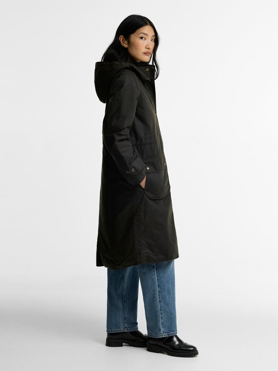 BARBOUR Long Cannich Wax Jacket - Womens - Olive / Classic