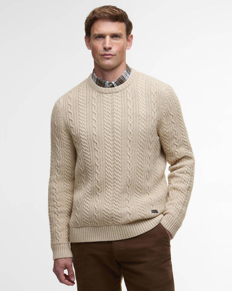 BARBOUR Lowfen Cable-Knit Jumper - Mens - Stone