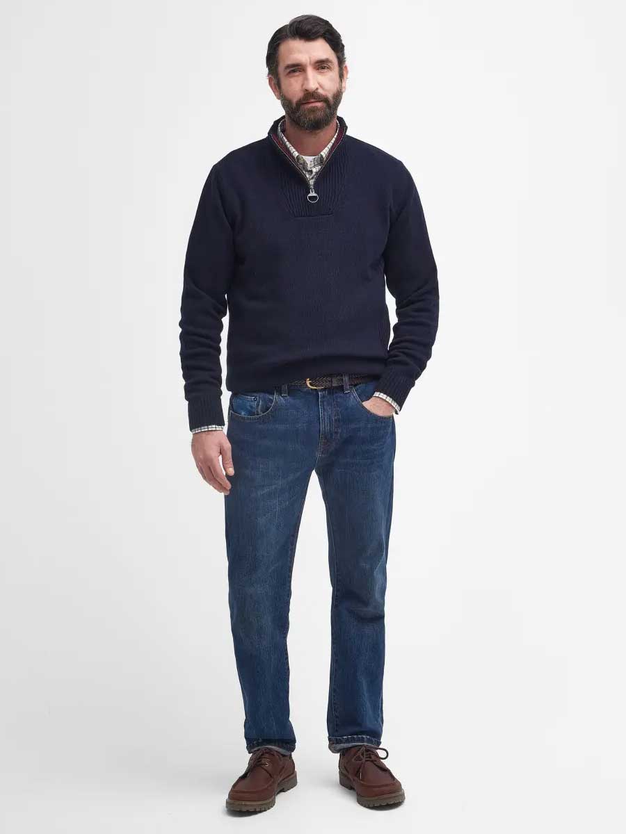BARBOUR Nelson Essential Half Zip Jumper - Mens - Navy