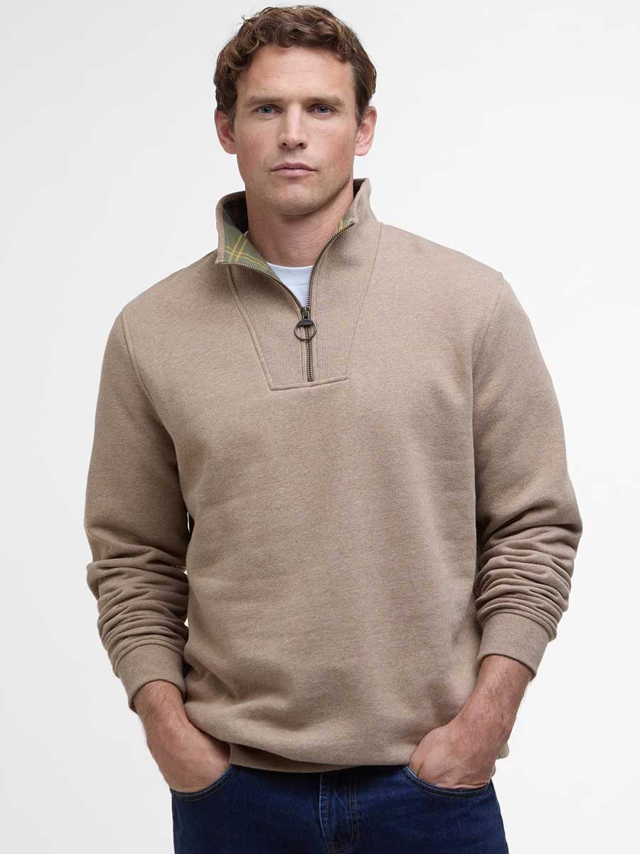 BARBOUR Nelson Essential Half Zip Jumper - Mens - Stone Marl