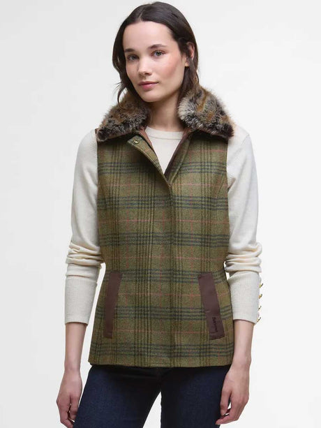 BARBOUR Rosemary Wool Faux-Fur Collar Gilet - Women's - Arabesque / Brown
