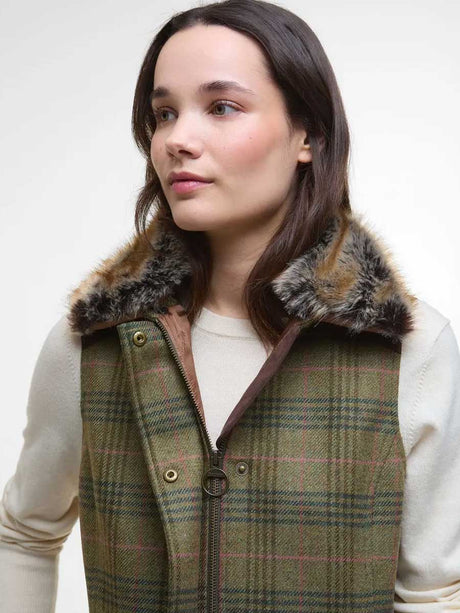 BARBOUR Rosemary Wool Faux-Fur Collar Gilet - Women's - Arabesque / Brown