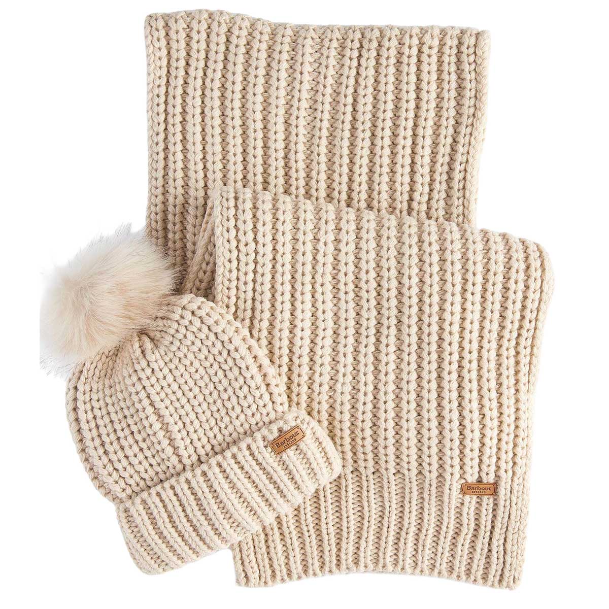 BARBOUR Saltburn Beanie & Scarf Gift Set - Pearl