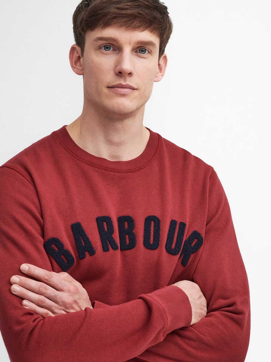 BARBOUR Sweater - Mens Prep Logo Crew Neck - Highland Red