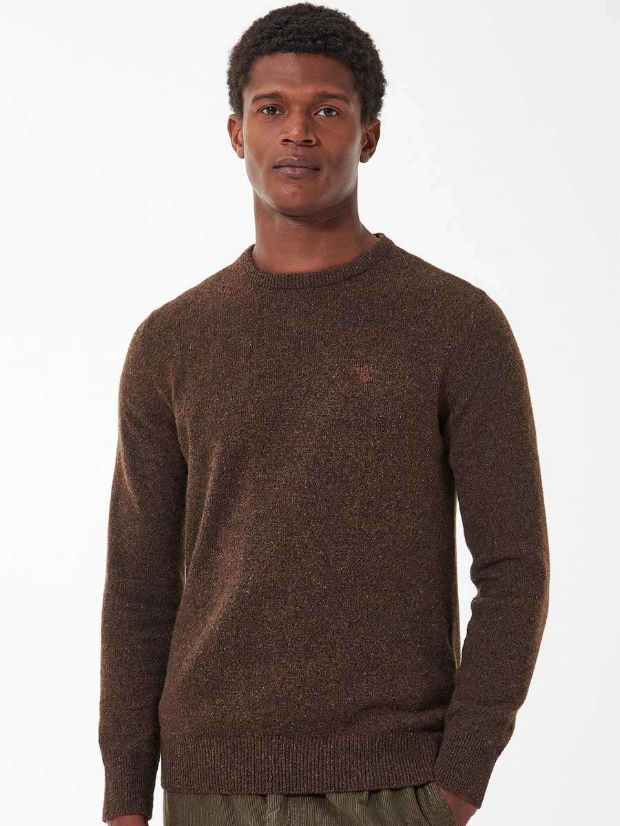 BARBOUR Tisbury Lambswool Crew Neck Pullover Mens Dark Sand