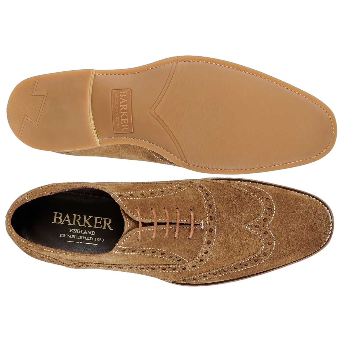 BARKER Grant Shoes - Mens Brogues - Cola Suede