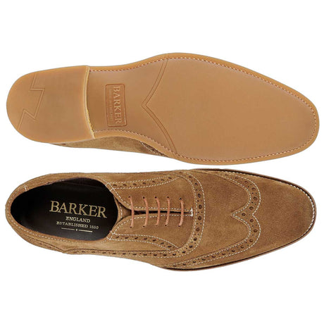 BARKER Grant Shoes - Mens Brogues - Cola Suede
