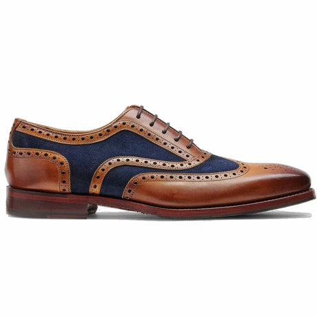 40% OFF - BARKER Keiran Brogue Shoes - Mens - Cedar Calf & Navy Suede - Size: UK 6 & 12