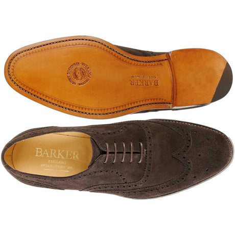 BARKER Malton Shoes - Mens Oxford Brogue - Ebano Suede