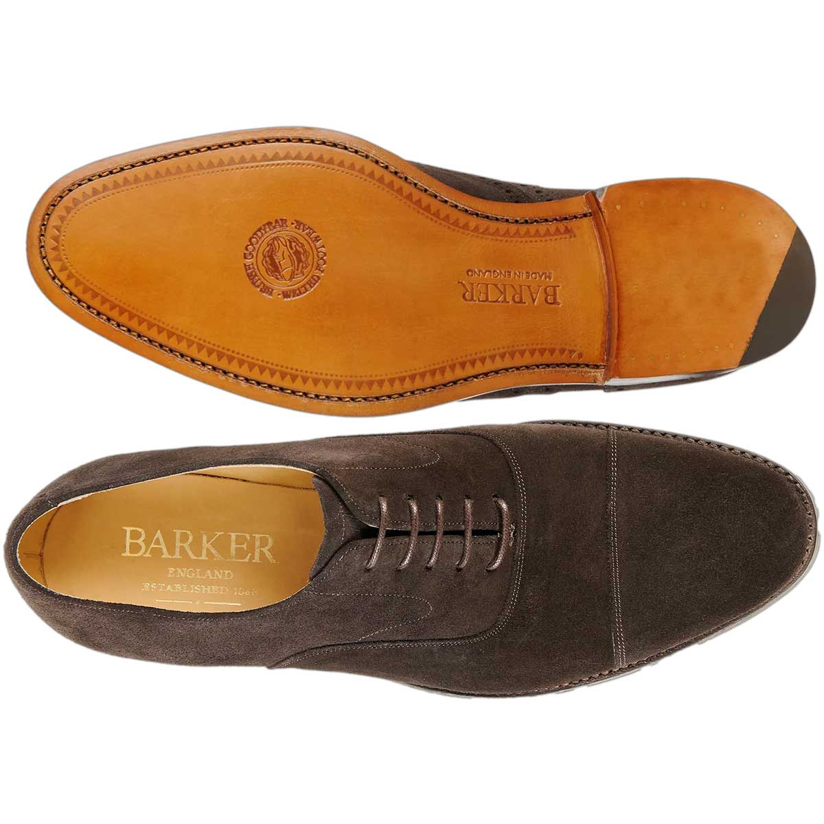 BARKER Malvern Shoes - Mens Toe Cap Oxford - Ebano Suede