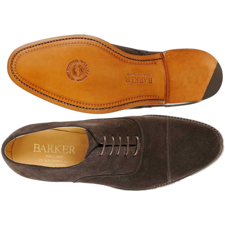 BARKER Malvern Shoes - Mens Toe Cap Oxford - Ebano Suede