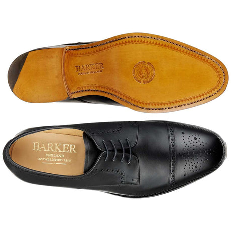BARKER Mowbray Shoes – Mens Semi-Brogue Oxford – Black Calf