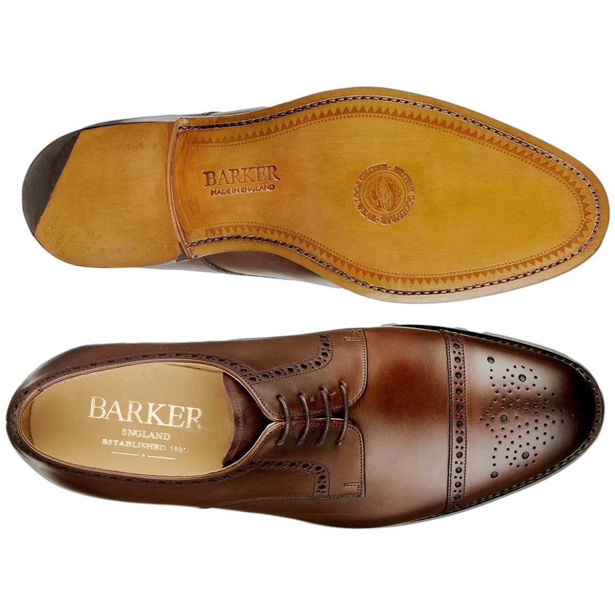 BARKER Mowbray Shoes – Mens Semi-Brogue Oxford – Ebony Calf