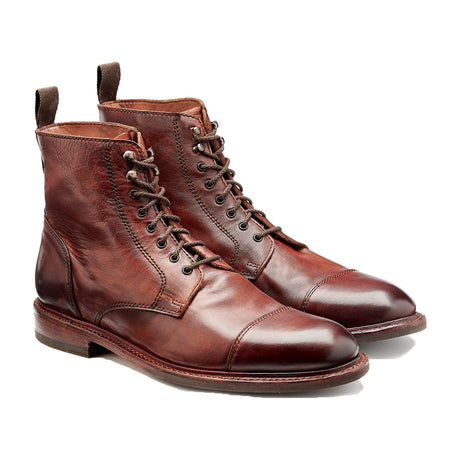 BARKER Bourne Boots - Mens Lace Up - Rosewood Dip Dyed - angled pair view