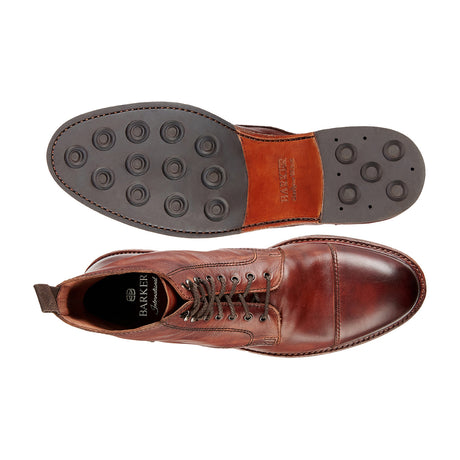 BARKER Bourne Boots - Mens Lace Up - Rosewood Dip Dyed - sole view