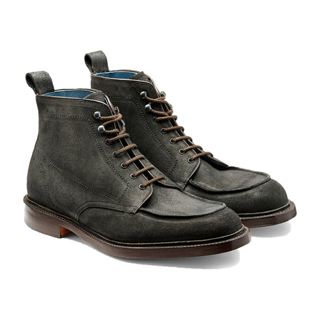 BARKER Jason Boots - Mens Lace Up - Black Split Suede - angled pair view