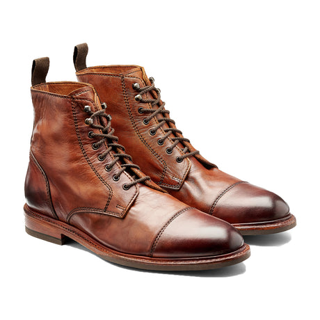 BARKER Bourne Boots - Mens Lace Up - Tan Dip Dyed - angled pair view