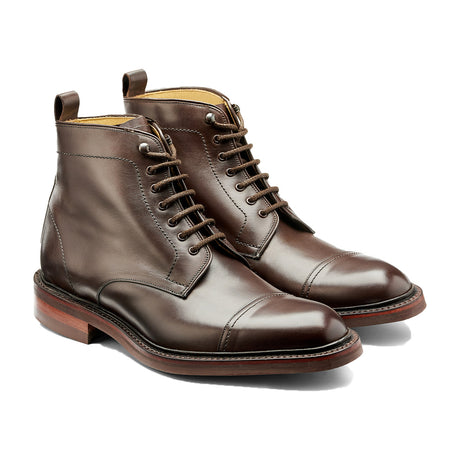 BARKER Langdale Boots - Mens Lace Up - Dark Ebano Calf - angled pair view