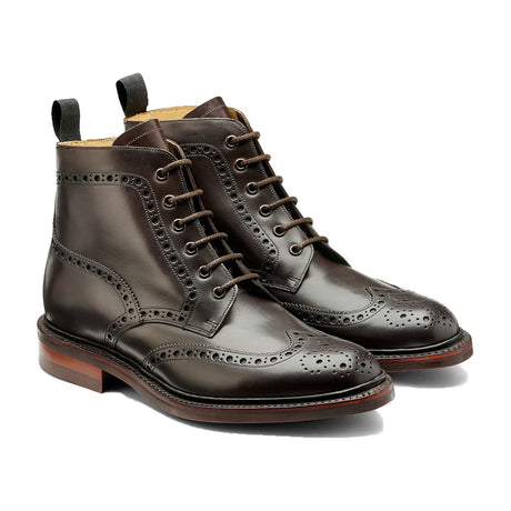 BARKER Pennine Boots - Mens Derby Brogue - Dark Ebano Calf - angled pair view