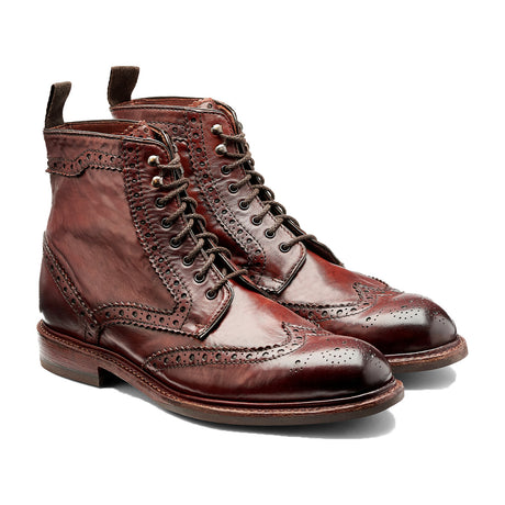 BARKER Denzil Boots - Mens Brogue Lace Up - Rosewood Dip Dyed - angled pair view