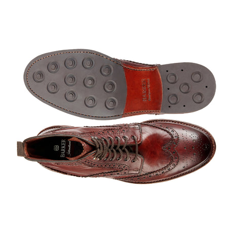 BARKER Denzil Boots - Mens Brogue Lace Up - Rosewood Dip Dyed - sole view