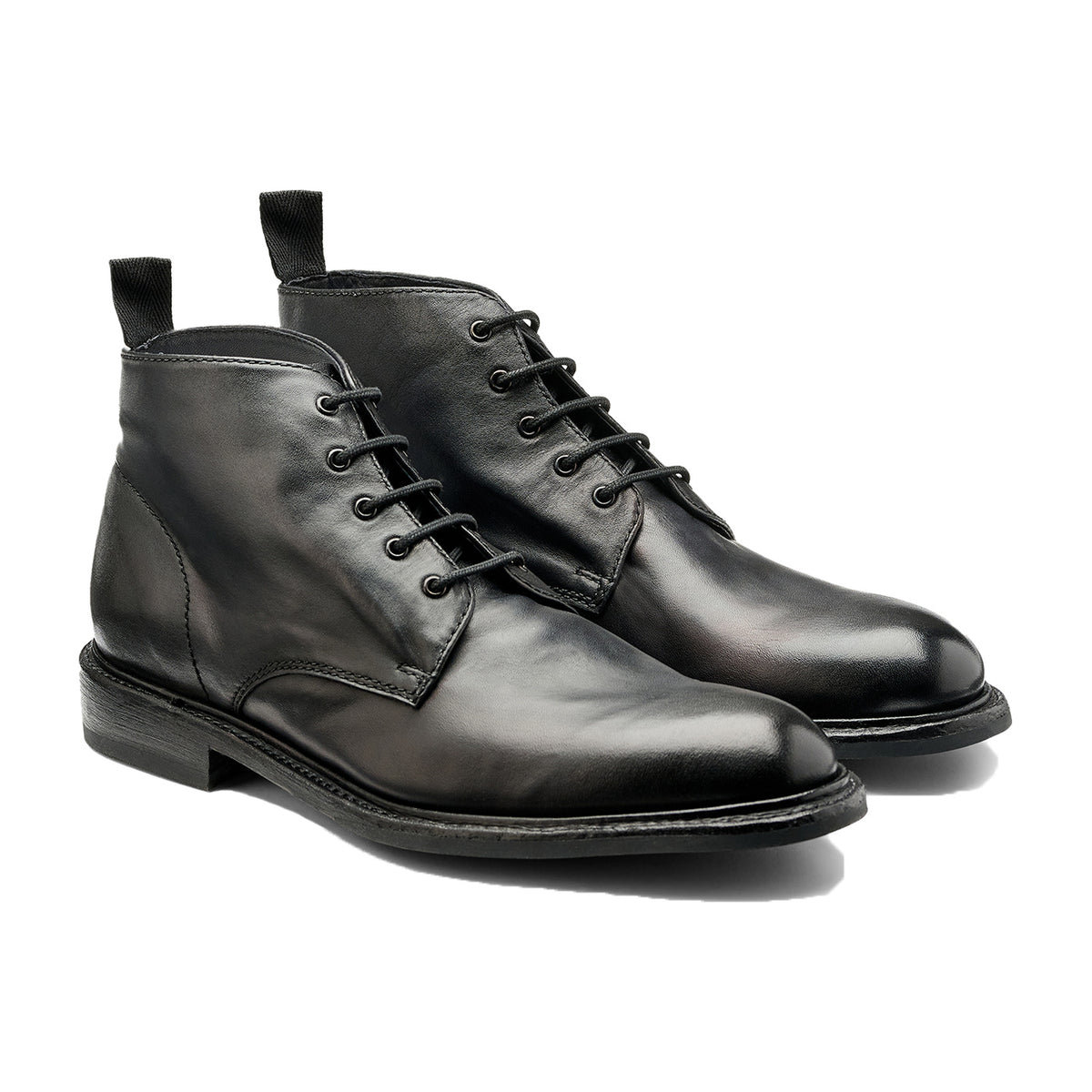BARKER Ryan Boots - Mens Lace Up - Black Dip Dyed - angled pair view