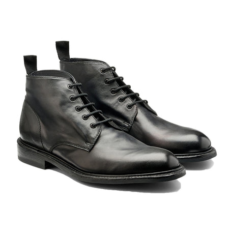 BARKER Ryan Boots - Mens Lace Up - Black Dip Dyed - angled pair view