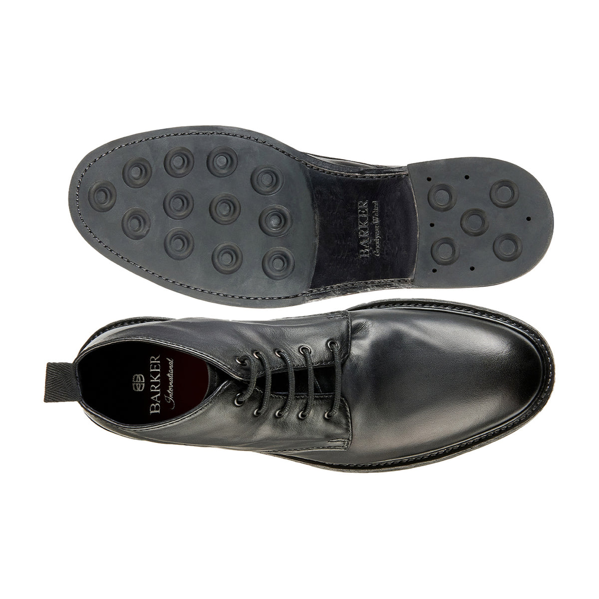 BARKER Ryan Boots - Mens Lace Up - Black Dip Dyed - sole view