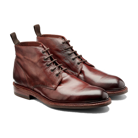 BARKER Ryan Boots - Mens Lace Up - Rosewood Dip Dyed - angled pair view
