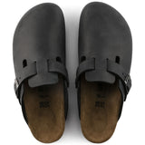 Top view of Birkenstock Boston Black regular-fit clogs and footbed