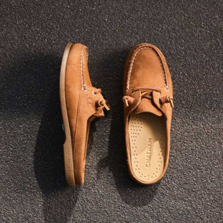 CHATHAM Ladies Lyme G2 Leather Mule Boat Shoes - Tan