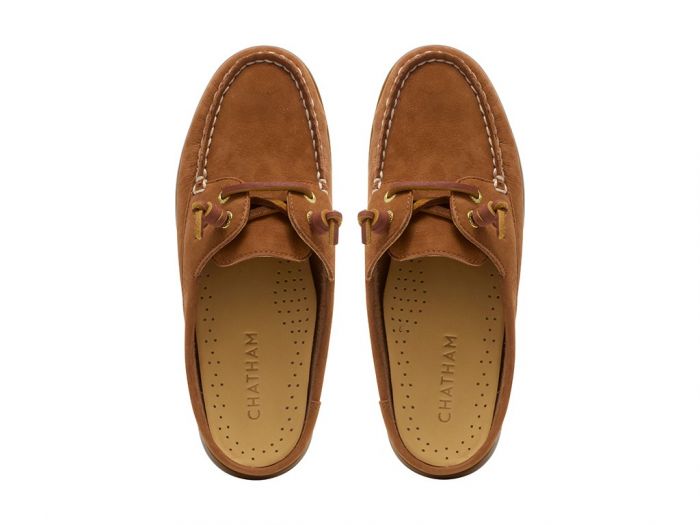 CHATHAM Ladies Lyme G2 Leather Mule Boat Shoes - Tan