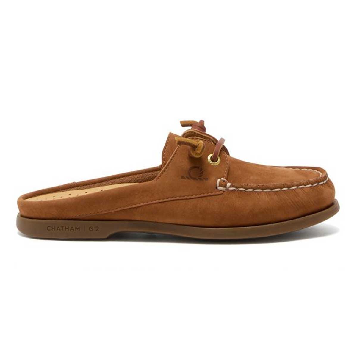 CHATHAM Ladies Lyme G2 Leather Mule Boat Shoes - Tan