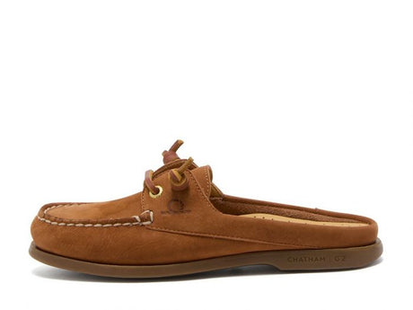 CHATHAM Ladies Lyme G2 Leather Mule Boat Shoes - Tan