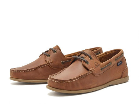 CHATHAM Ladies Penang Leather Boat Shoes - Dark Tan