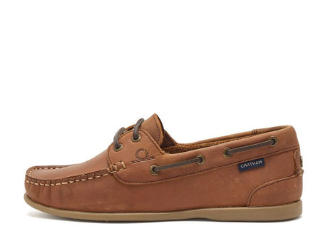 CHATHAM Ladies Penang Leather Boat Shoes - Dark Tan