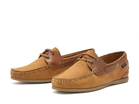 CHATHAM Ladies Penang Leather Boat Shoes - Tan / Dark Tan