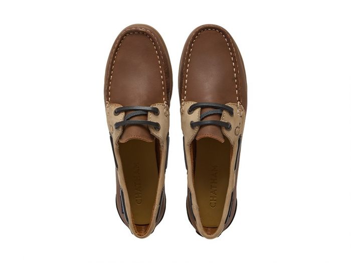 CHATHAM Ladies Penang Leather Boat Shoes - Tan / Sand / Navy