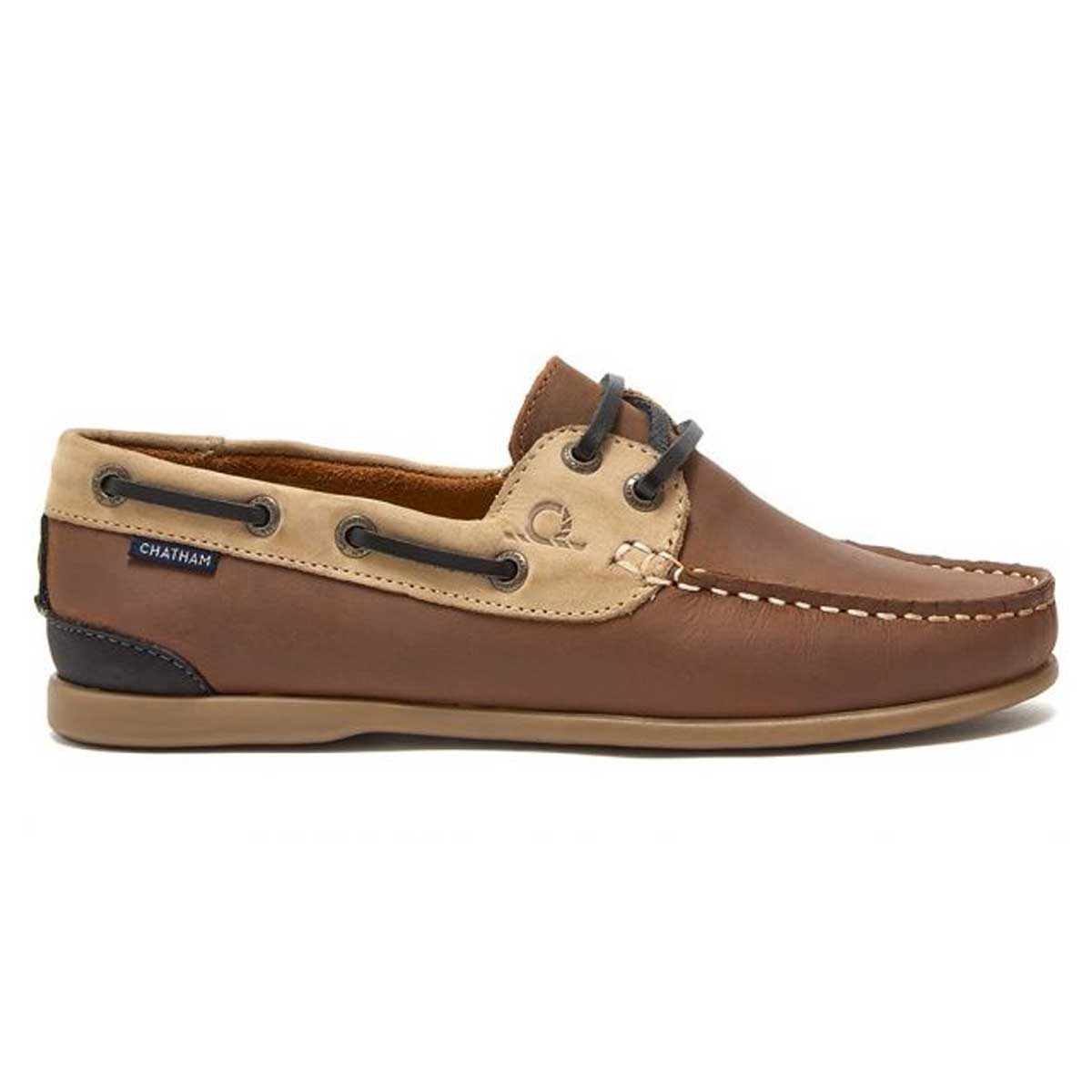 CHATHAM Ladies Penang Leather Boat Shoes - Tan / Sand / Navy