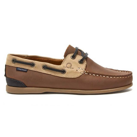 CHATHAM Ladies Penang Leather Boat Shoes - Tan / Sand / Navy