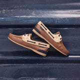 CHATHAM Ladies Penang Leather Boat Shoes - Tan / Sand / Navy