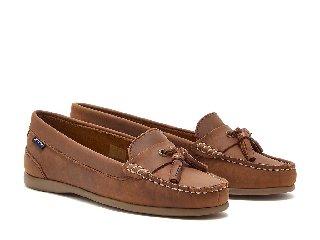 CHATHAM Ladies Pulau Leather Boat Shoes - Dark Tan