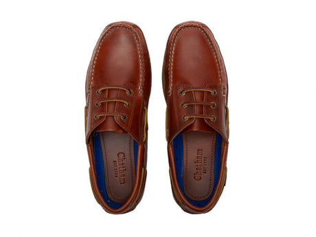 CHATHAM Mens Rockwell G2 Wide Fit Leather Boat Shoes - Chestnut