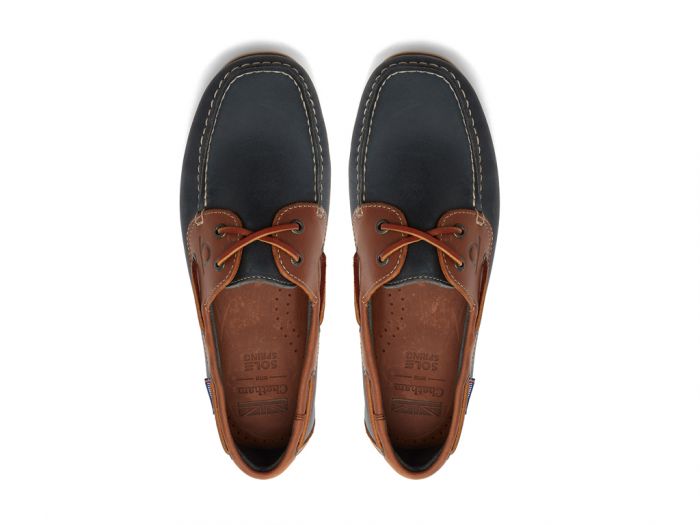 CHATHAM Mens Whitstable Leather Deck Shoes - Navy / Tan