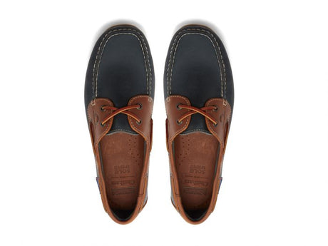 CHATHAM Mens Whitstable Leather Deck Shoes - Navy / Tan